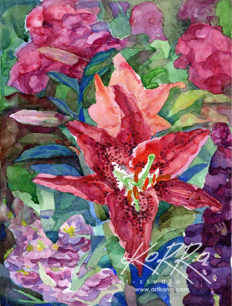 Наталія Трегубова, Червоний цвіт, 1977, акварель, папір, 35х29,5